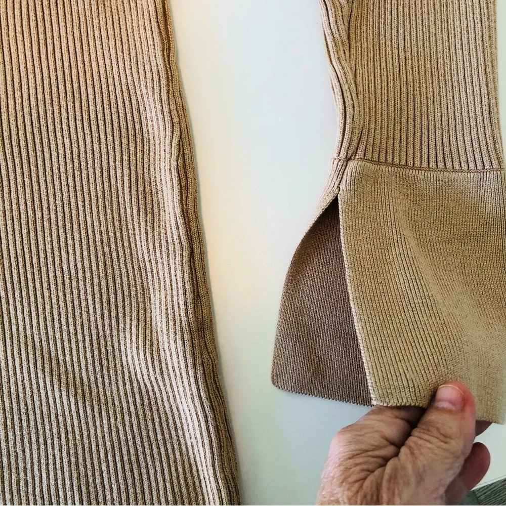 Boston Proper Ribbed Polo Sweater Tan Small Knit Preppy Classic